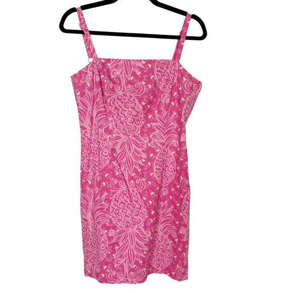 Lilly Pulitzer Size 4 Pink Pineapple Cocktail Linen Cotton Shift Dress Spaghetti - Picture 1 of 13